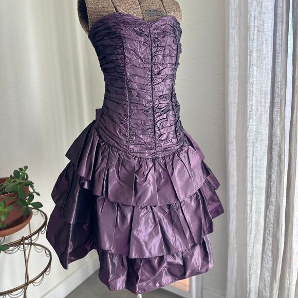 Joie de Vie Women's 4 Dress Plum Taffeta Party Dress Vintage 1980s - Picture 2 of 3